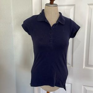 Active basic polo shirt short sleeve top 100% cotton navy blue women’s size M